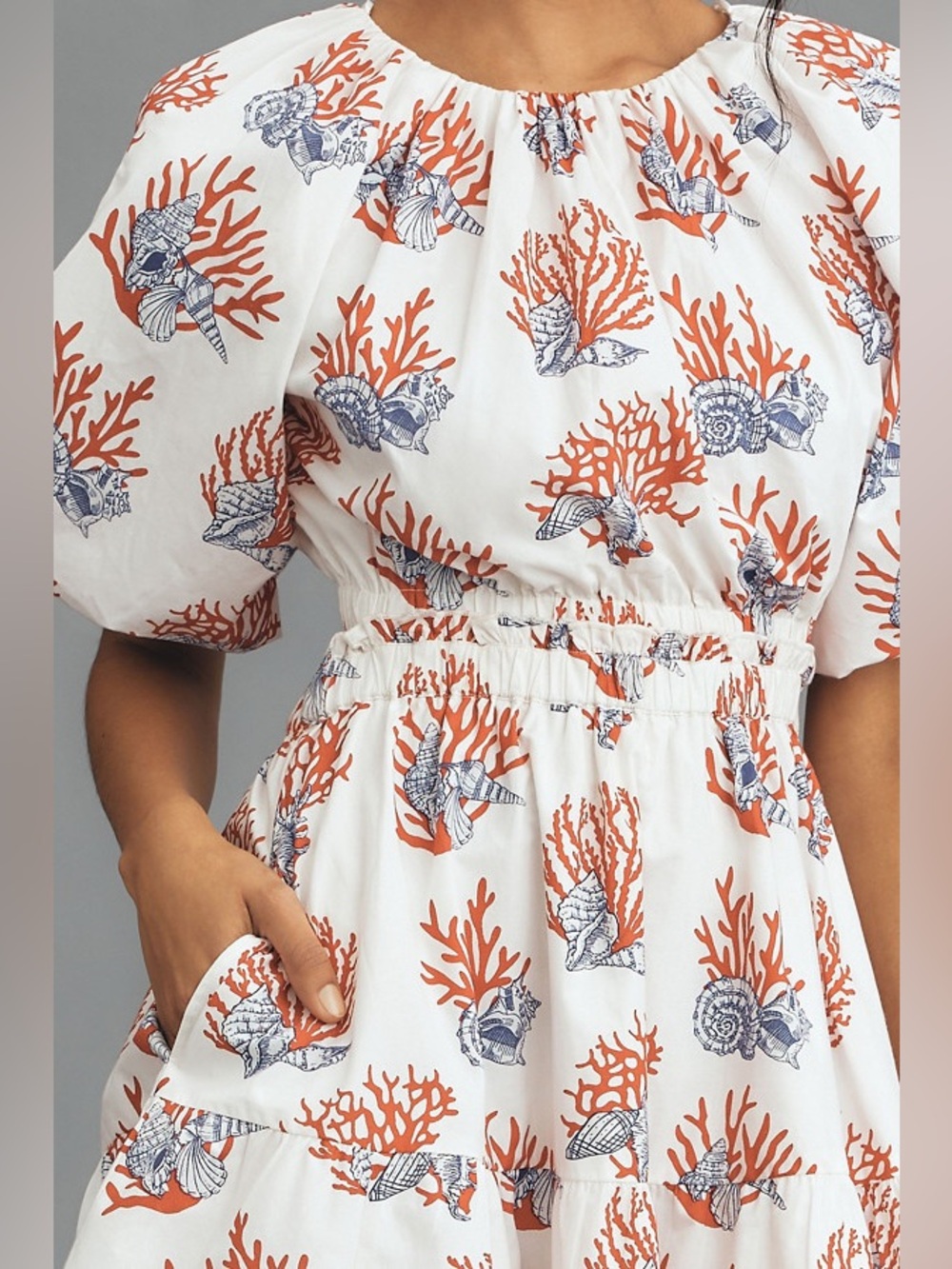 Anthropologie Priya Israni Coral Seashell Puff Sleeve Cutout Mini Dress S - Picture 7 of 14